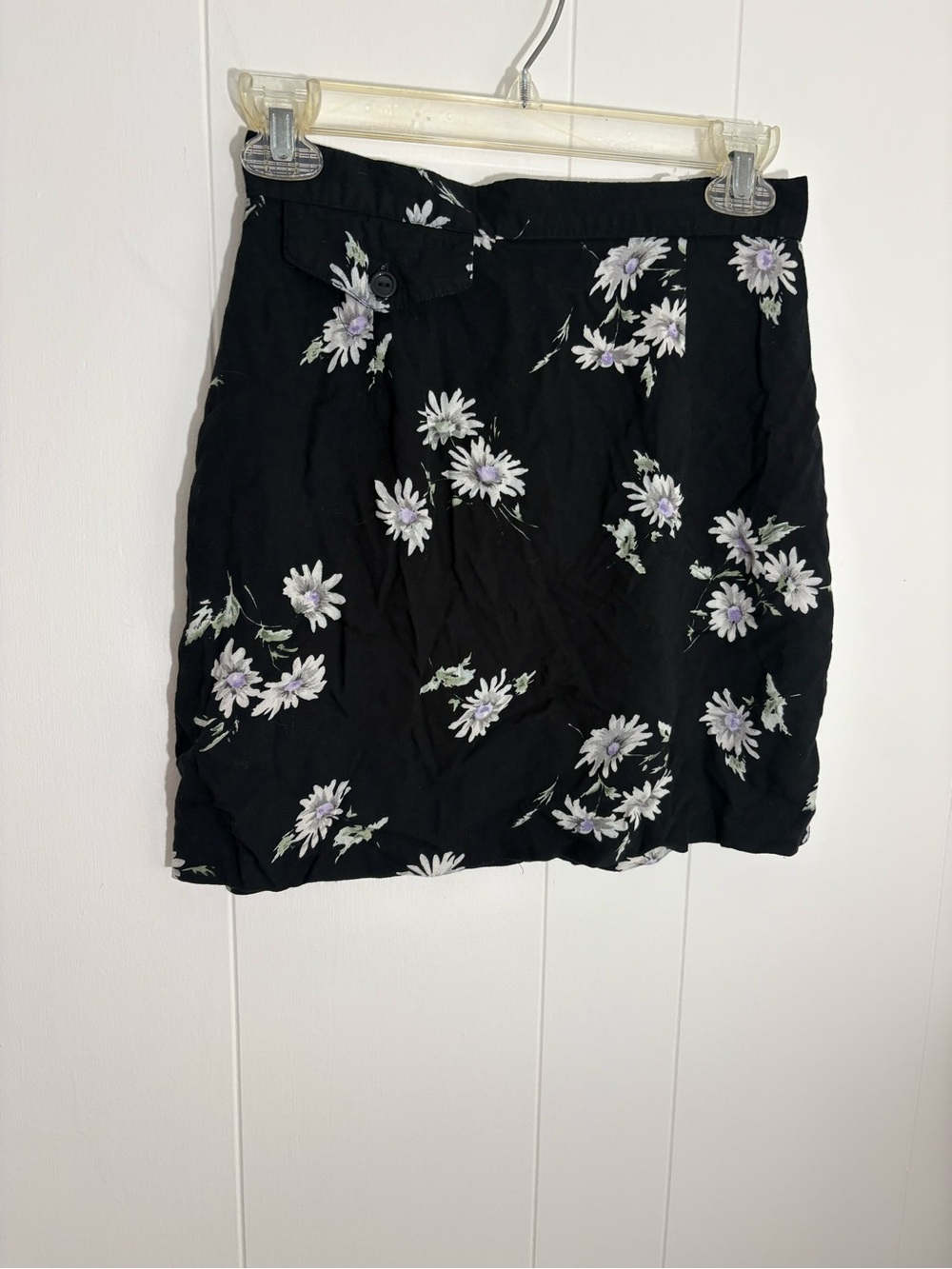 Vintage Girls' Black Floral Mini Skirt with Lavender Daisy Print